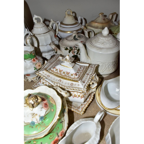 410 - A COLLECTION OF TEAPOTS AND OTHER TEA WARES, to include approximately twenty teapots, a nineteenth c... 