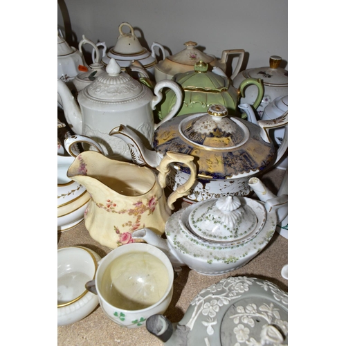 410 - A COLLECTION OF TEAPOTS AND OTHER TEA WARES, to include approximately twenty teapots, a nineteenth c... 