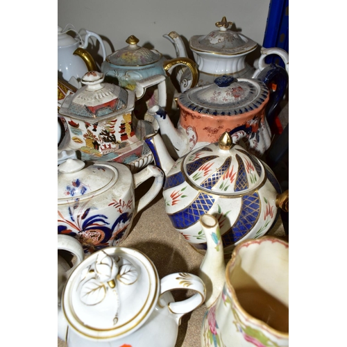 410 - A COLLECTION OF TEAPOTS AND OTHER TEA WARES, to include approximately twenty teapots, a nineteenth c... 