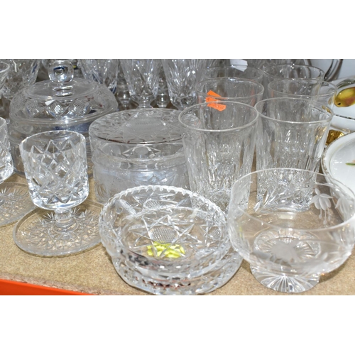 412 - A GROUP OF CUT CRYSTAL AND OTHER GLASS WARES, sixty to seventy pieces to include a cut crystal table... 