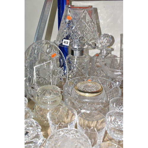 412 - A GROUP OF CUT CRYSTAL AND OTHER GLASS WARES, sixty to seventy pieces to include a cut crystal table... 