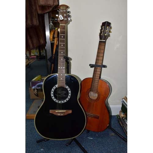 418 - AN ENCORE ACOUSTIC ELECTRIC ROUND BACK GUITAR, model number 7F-B, together with a Japanese Tantarra ... 