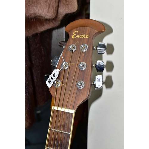 418 - AN ENCORE ACOUSTIC ELECTRIC ROUND BACK GUITAR, model number 7F-B, together with a Japanese Tantarra ... 