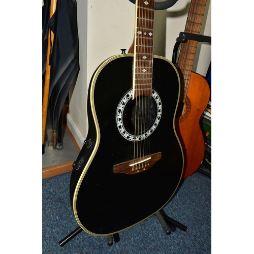 418 - AN ENCORE ACOUSTIC ELECTRIC ROUND BACK GUITAR, model number 7F-B, together with a Japanese Tantarra ... 