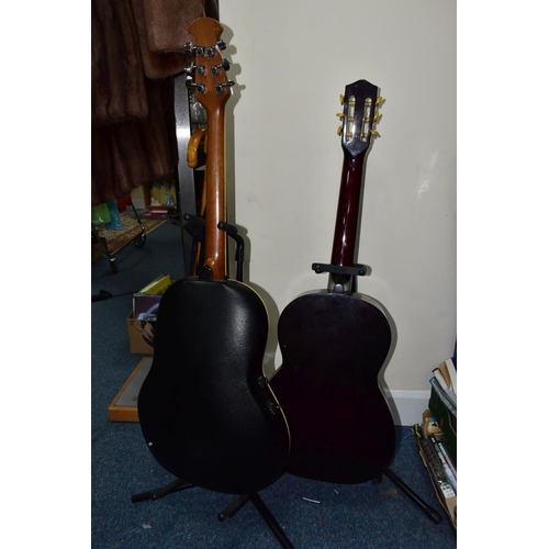 418 - AN ENCORE ACOUSTIC ELECTRIC ROUND BACK GUITAR, model number 7F-B, together with a Japanese Tantarra ... 