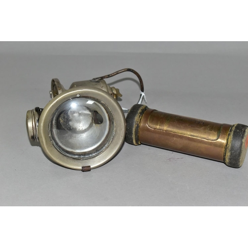 422 - A POWELL & HANMER 'PANTHER' BICYCLE LAMP, (incomplete) together with a brass Lamson pneumatic / vacu... 