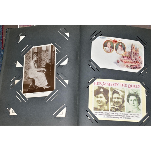 424 - THREE 20TH CENTURY POSTCARD ALBUMS, comprising two albums containing royal themed postcards - Corona... 