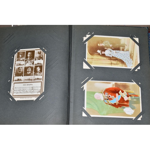 424 - THREE 20TH CENTURY POSTCARD ALBUMS, comprising two albums containing royal themed postcards - Corona... 