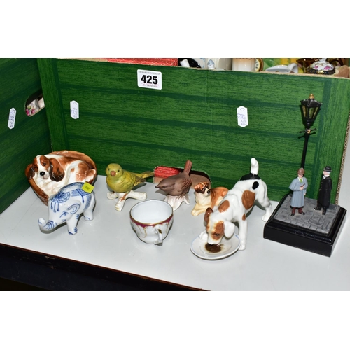 425 - THREE BOXES OF ASSORTED CERAMICS ETC, to include novelty teapots including a Tony Wood two sided Tob... 