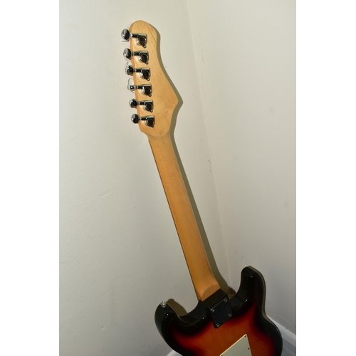 434 - AN EXTREME LEFT HANDED ELECTRIC GUITAR WITH WATSON XL10 AMPLIFIER, the guitar having a sunburst fini... 