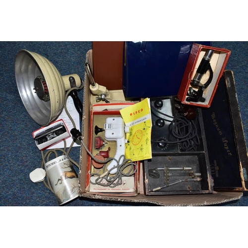 435 - A BOX OF ELECTRICAL AND MISCELLANEOUS ITEMS, to include a vintage Pifco Infra-Red and Radiant Heat l... 