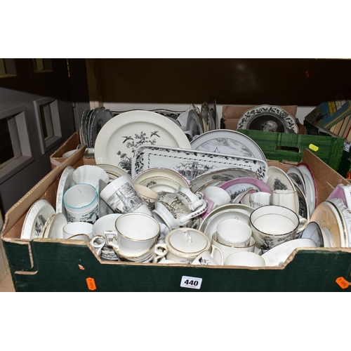 440 - THREE BOXES OF CERAMICS, to include a collection of mainly nineteenth and twentieth century transfer... 