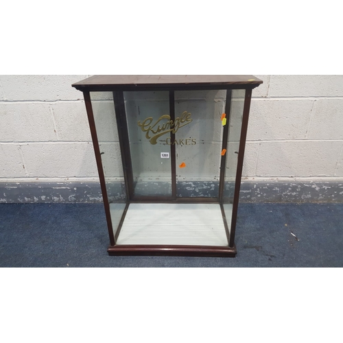 1201 - A 20TH CENTURY TABLE TOP DISPLAY CABINET, reading 'Kunzle cakes', opposing sliding double doors, wid... 