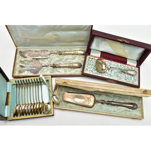 103 - A BOX OF ASSORTED WHITE METAL, to include a cased set of twelve teaspoons, continental marks, a case... 