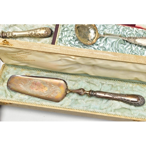 103 - A BOX OF ASSORTED WHITE METAL, to include a cased set of twelve teaspoons, continental marks, a case... 