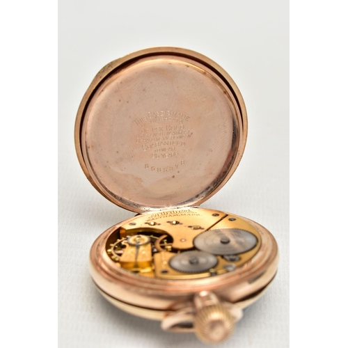 104 - A GOLD PLATED 'WALTHAM' OPEN FACE POCKET WATCH, manual wind, round white dial signed 'American Walth... 