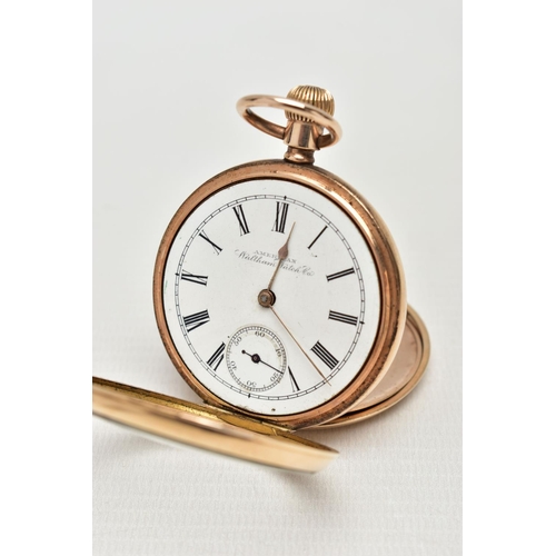 104 - A GOLD PLATED 'WALTHAM' OPEN FACE POCKET WATCH, manual wind, round white dial signed 'American Walth... 