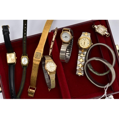 106 - A SELECTION OF LADIES WRISTWATCHES, to include a 1930s manual wind wristwatch with gold case and bas... 