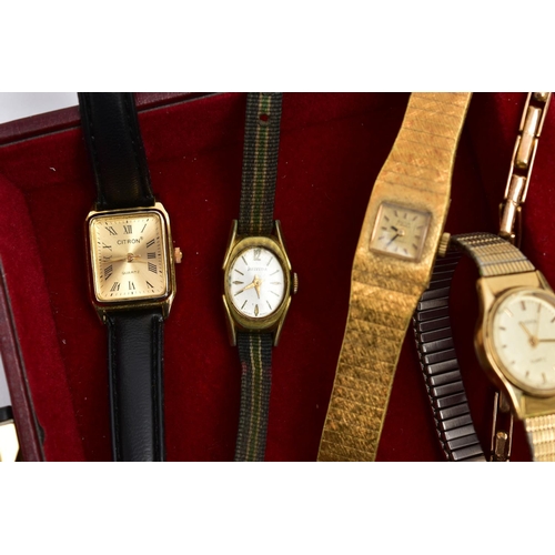 106 - A SELECTION OF LADIES WRISTWATCHES, to include a 1930s manual wind wristwatch with gold case and bas... 