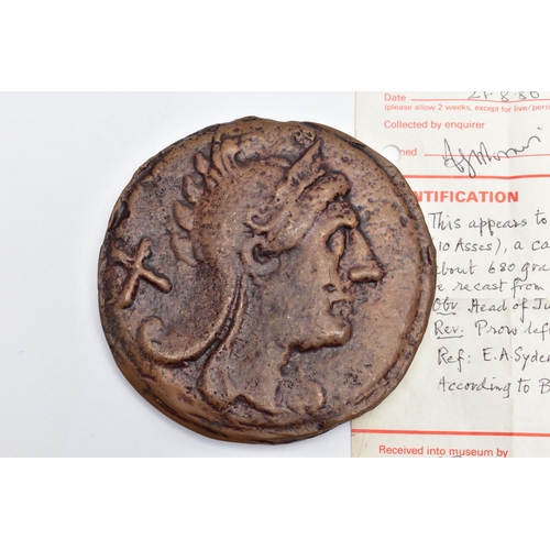 107 - ACCORDING TO THE BRITISH MUSEUM COIN ROOM IN 1986 A ROMAN REPUBLICAN DECUSSIS, equivalent to (10 Ass... 