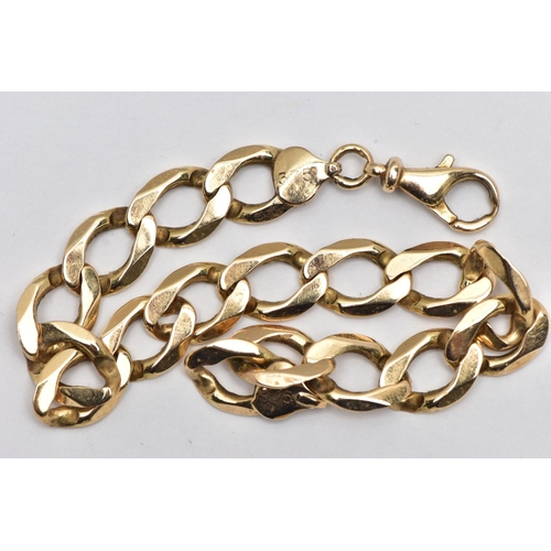 20 - A YELLOW METAL CURB LINK BRACELET, a wide flat curb link bracelet, approximate width 9.6mm, fitted w... 