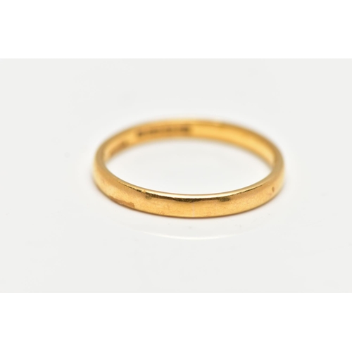 26 - A THIN 22CT GOLD BAND RING, polished thin band, approximate width 2.0mm, hallmarked 22ct Birmingham,... 