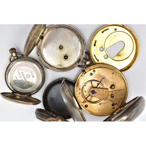 34 - FOUR OPEN FACE POCKET WATCHES, the first a key wound movement, Roman numerals, subsidiary second dia... 