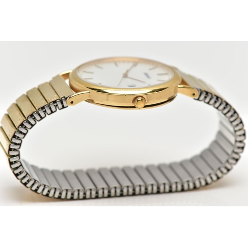 52 - A 9CT GOLD 'SEIKO' WRISTWATCH, a quartz movement, round white dial, signed 'Seiko', baton markers, d... 