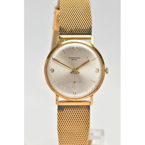 59 - A 'SANFORD' 14CT GOLD WRIST WATCH, hand wound movement, silver round dial, Arabic numbering at the t... 