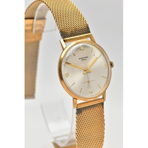 59 - A 'SANFORD' 14CT GOLD WRIST WATCH, hand wound movement, silver round dial, Arabic numbering at the t... 