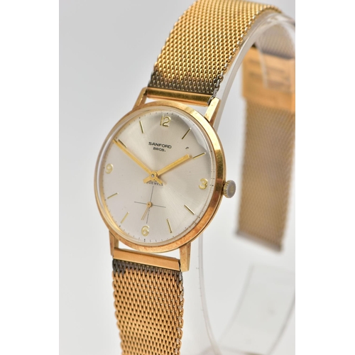 59 - A 'SANFORD' 14CT GOLD WRIST WATCH, hand wound movement, silver round dial, Arabic numbering at the t... 