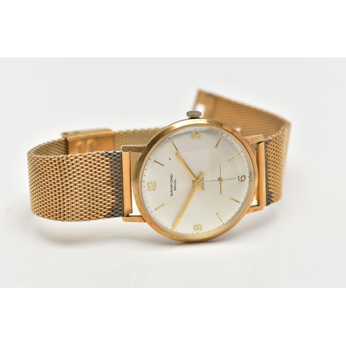 59 - A 'SANFORD' 14CT GOLD WRIST WATCH, hand wound movement, silver round dial, Arabic numbering at the t... 