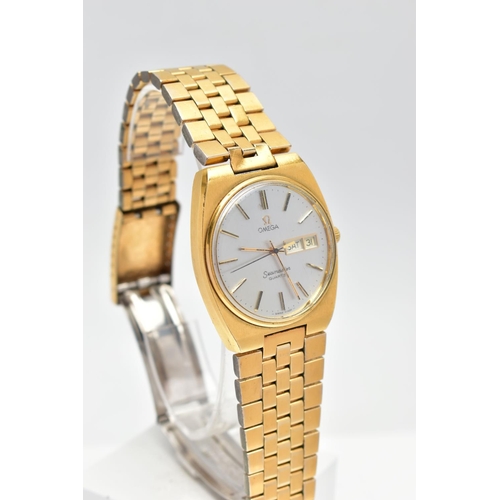 63 - A GOLD PLATED 'OMEGA SEAMASTER QUARTZ' WRISTWATCH, round silver dial signed 'Omega Seamaster quartz'... 