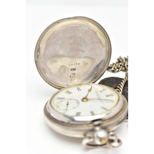 66 - A SILVER FULL HUNTER POCKET WATCH, key wound movement, white dial, signed 'Stewart Dawson & Co Liver... 