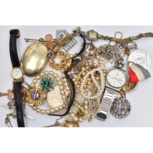 73 - A BOX OF ASSORTED WATCHES AND COSTUME JEWELLERY, to include a gents 'Pulsar' wristwatch, model numbe... 