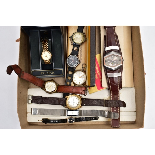 76 - A BOX OF ASSORTED WATCHES, ladies and gents wristwatches, names to include Excalibur, Junghans, Rege... 