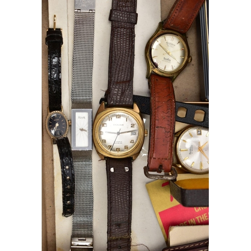 76 - A BOX OF ASSORTED WATCHES, ladies and gents wristwatches, names to include Excalibur, Junghans, Rege... 