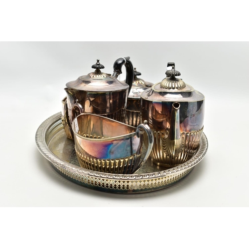 87 - WHITE METAL TEA SETS AND A TRAY, to include a three piece EP tea set comprising of a teapot, sugar b... 