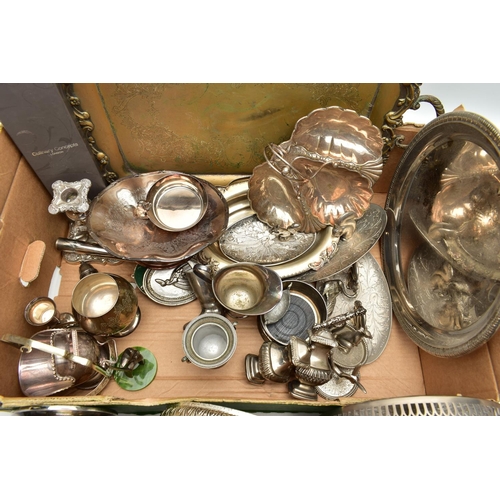 93 - A BOX OF ASSORTED WHITE METAL WARE, to include various EPNS fruit and nut dishes some fitted with sq... 