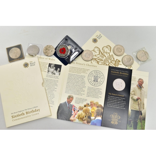 95 - A SMALL BOX CONTAINING A ROYAL MINT CHARLES PRINCE OF WALES Sixtieth Birthday Five Pounds commemorat... 