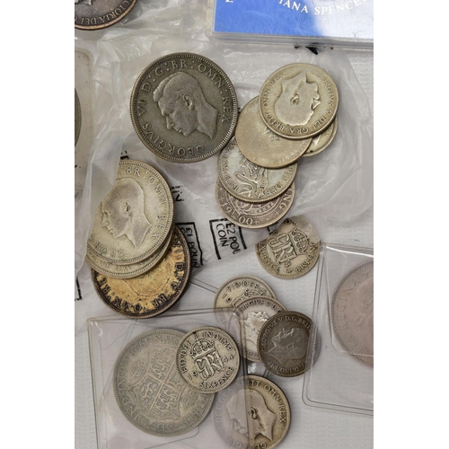 96 - A PLASTIC BOX OF UK COINS AND COMMEMORATIVES, to include a small package of silver content coins 120... 