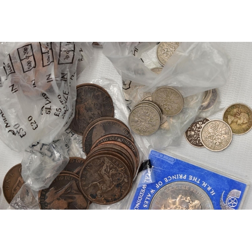 96 - A PLASTIC BOX OF UK COINS AND COMMEMORATIVES, to include a small package of silver content coins 120... 