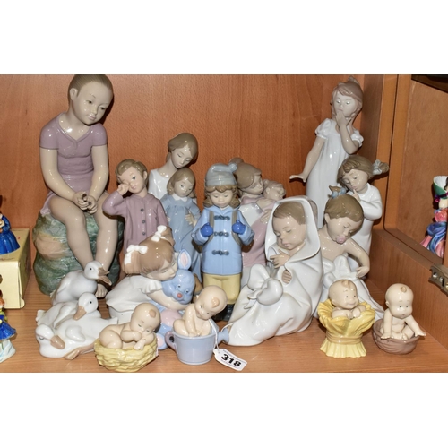 318 - SIXTEEN LLADRO NAO FIGURINES, comprising four figures from the Where Do Babies Come From collection ... 