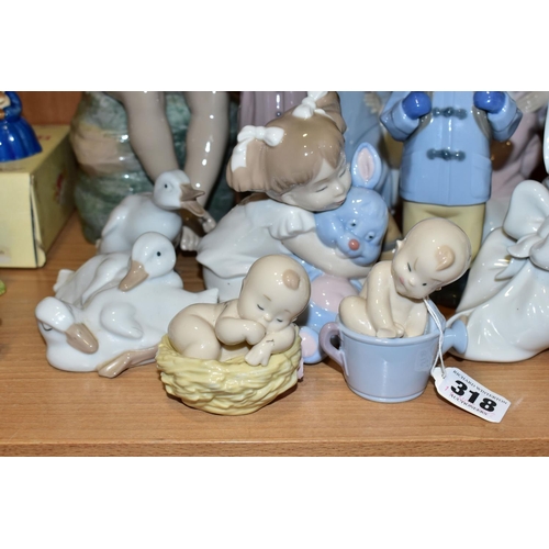 318 - SIXTEEN LLADRO NAO FIGURINES, comprising four figures from the Where Do Babies Come From collection ... 