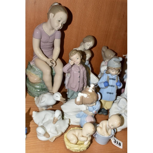 318 - SIXTEEN LLADRO NAO FIGURINES, comprising four figures from the Where Do Babies Come From collection ... 