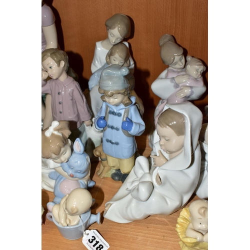 318 - SIXTEEN LLADRO NAO FIGURINES, comprising four figures from the Where Do Babies Come From collection ... 