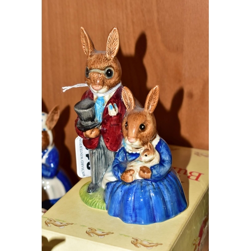 319 - FOURTEEN ROYAL DOULTON BUNNYKINS FIGURES, comprising a boxed Family Photograph DB1, Buntie Bunnykins... 