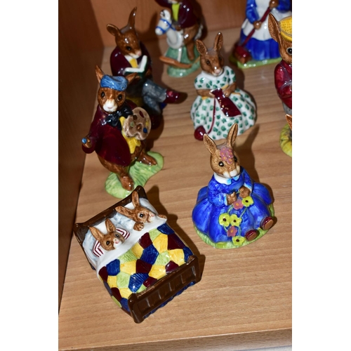 319 - FOURTEEN ROYAL DOULTON BUNNYKINS FIGURES, comprising a boxed Family Photograph DB1, Buntie Bunnykins... 