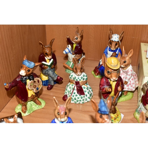 319 - FOURTEEN ROYAL DOULTON BUNNYKINS FIGURES, comprising a boxed Family Photograph DB1, Buntie Bunnykins... 