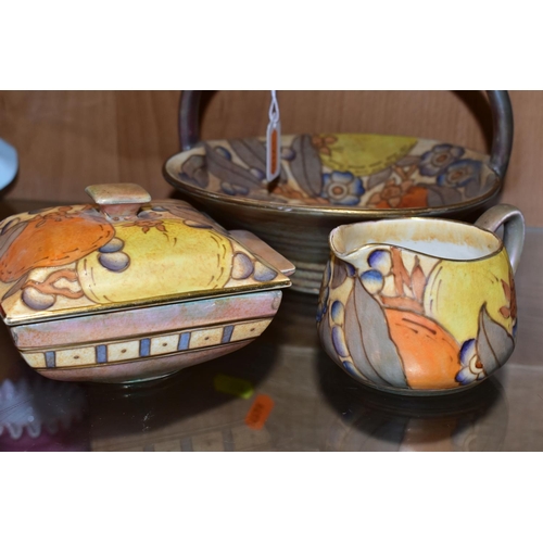 324 - THREE PIECES OF CHARLOTTE RHEAD BURSLEY WARE, in the 'Oranges and Lemons' pattern TL5, comprising a ... 